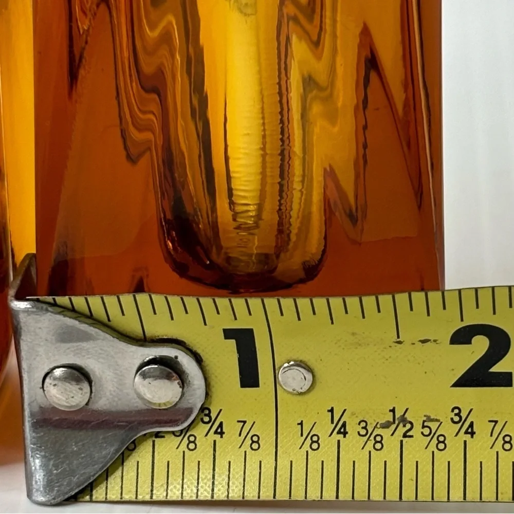 Vintage Amber Glass Salt and Pepper Shaker Set Silver Tone Screw on Plastic Caps